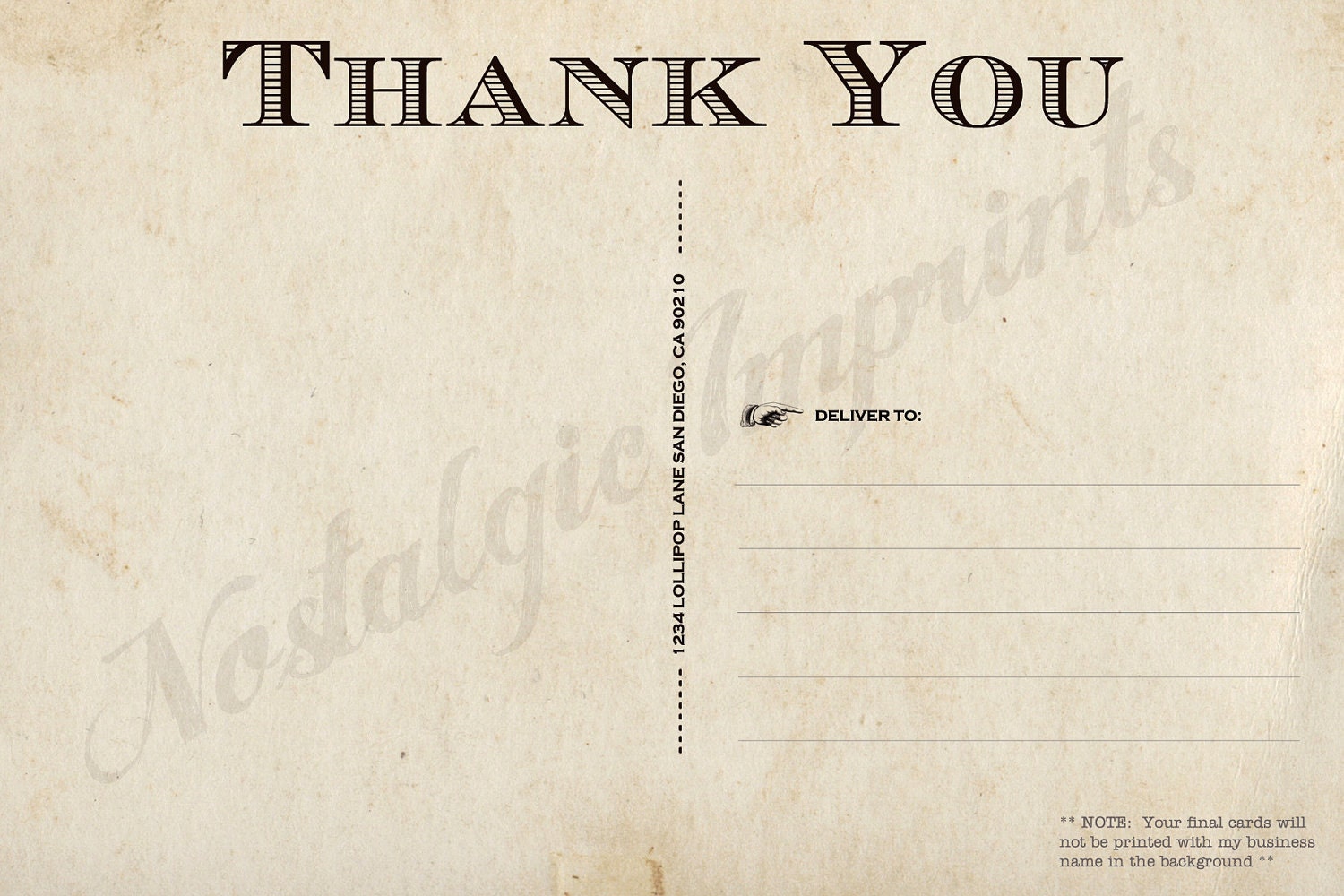 Vintage Wedding Thank You Postcard - the "Gia"
