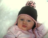 Organic Preemie Newborn Baby Hat with Pom Pom. Espresso Pink. Photography prop.