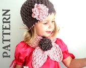 2 PATTERNS PDF Crochet Hat Scarf set. Newborn Infant Toddler Kids Adult Flower Cowl Neckwarmer (017, 019)