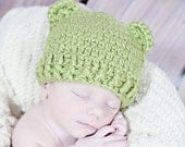 Newborn Organic Baby Hat - Dusty Sage Beanie with Bear Ears. Photography prop