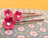 Pink Flower Hair Bobby Pin Set 3pcs
