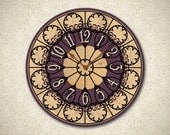 FRENCH ROSETTE - 22in Large Wall Clock in Yellow Cream and Smoky Purple. Antique. Gothic. French. Summer Trends. Vintage. Ready to Ship.