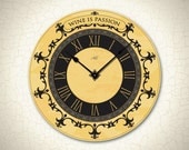 SALE: 18in SEVILLA Large Wall Clock in Black and Yellow. Wine Clock. Antique. Vintage. Graduation Gift. Summer Trends. Ready to Ship.
