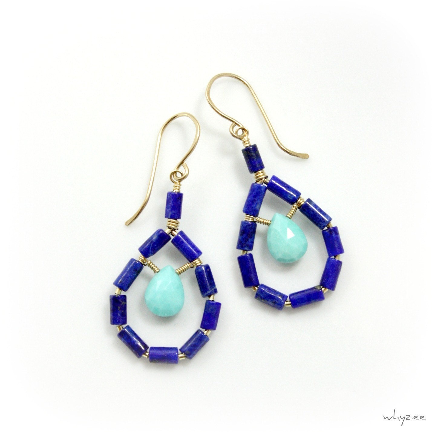 CLEOPATRA - cobalt blue lapis lazuli turquoise gold earrings