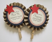 Custom Paper Rosette Clothespin Labels for BBQ Shower or Party