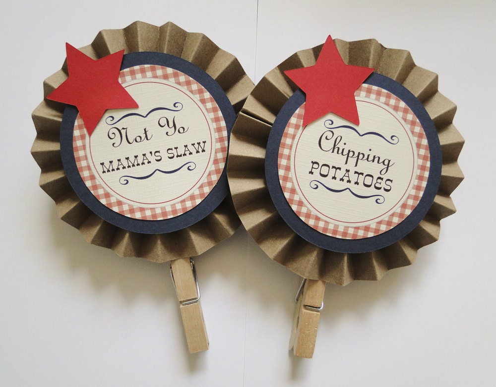 Custom Paper Rosette Clothespin Labels for BBQ Shower or Party