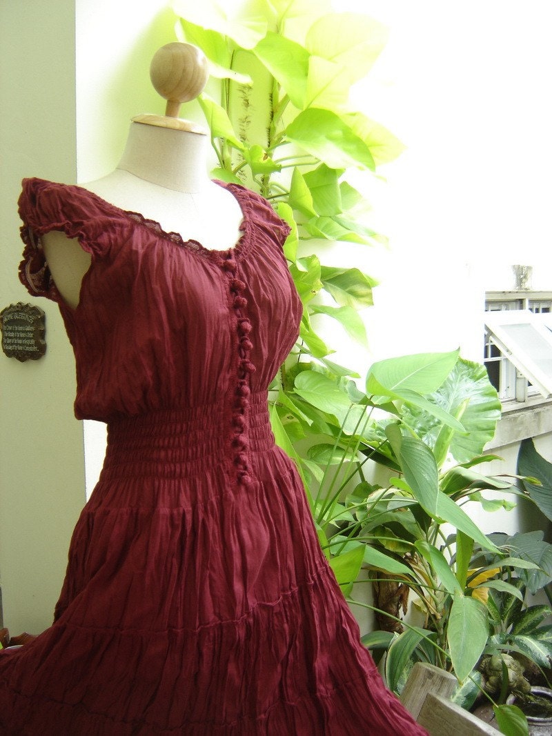 Princess Cotton Dress - Burgundy