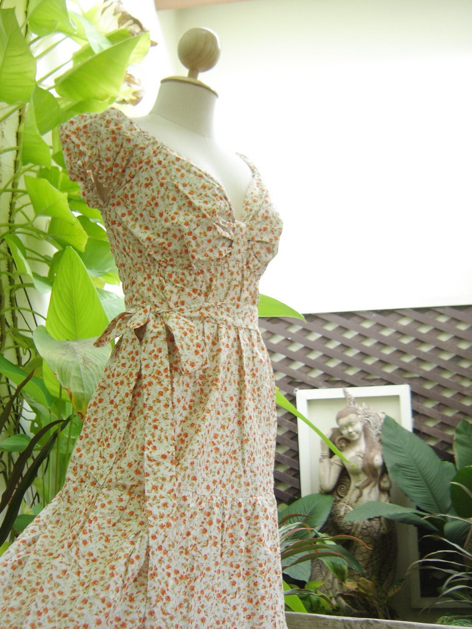 Adorable Me Cotton Dress - Orange Cream Floral Printed