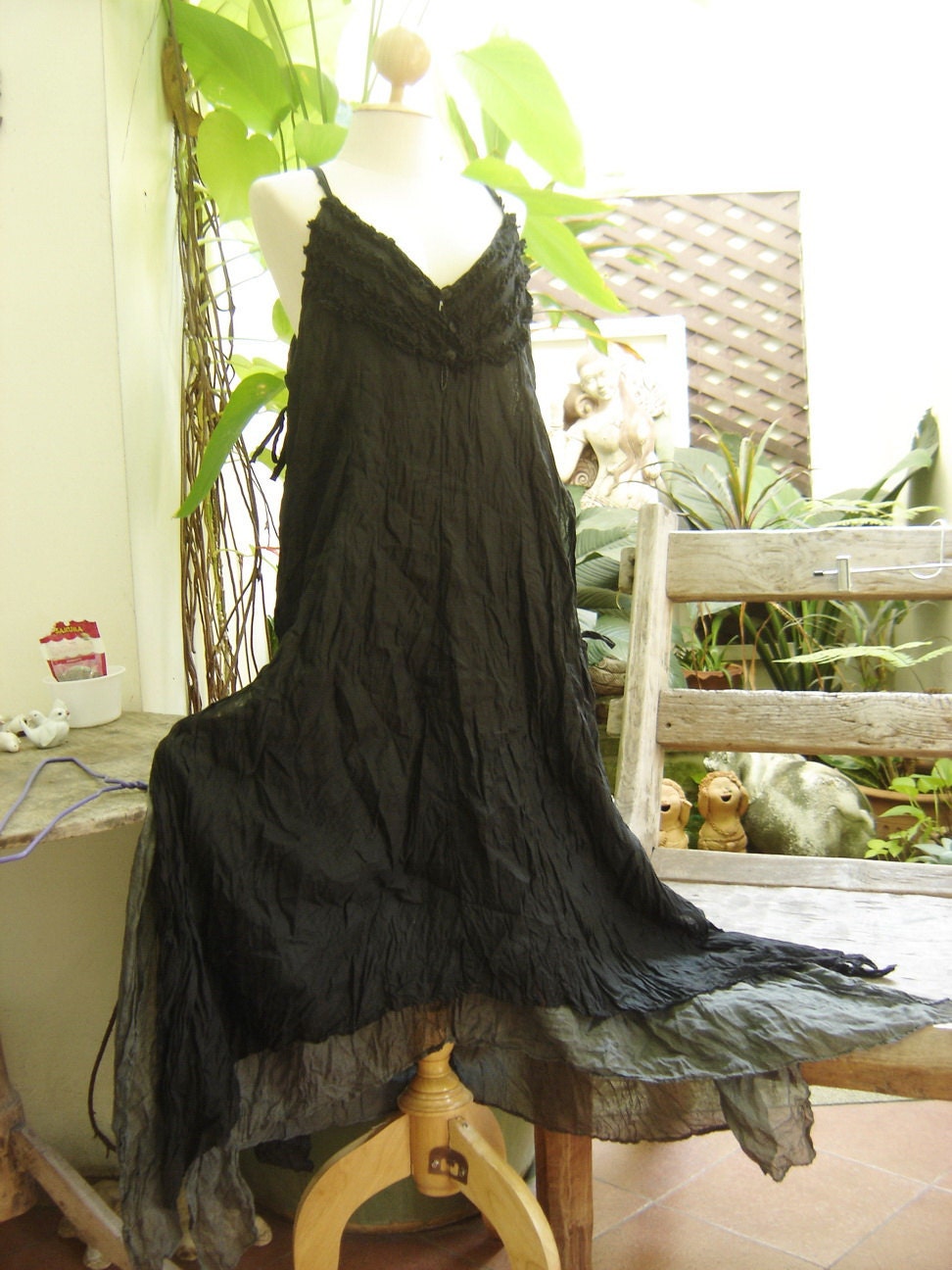 Double Layers Maxi Cotton Dress III - Black