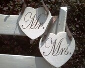 Mr. and Mrs. heart-shaped Wedding Chair Signs 8" x 8 " ---best deal