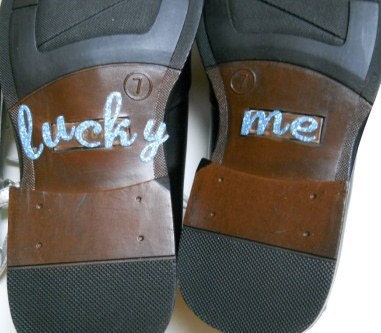 His  "Lucky Me"Shoe Stickers in Blue Glitter Something Blue for His shoes