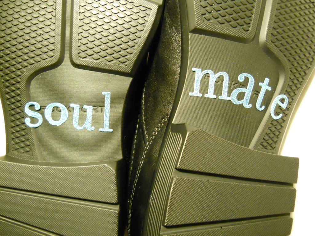His  "Soul Mate" in Blue Glitter Stickers Something Blue for His shoes -  customizing available