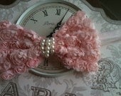 Rose Petals Bow with Pearls Headband clip
