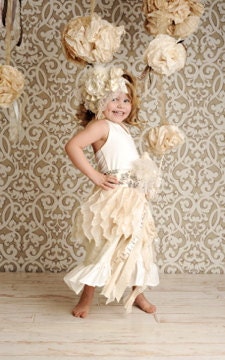 Ivory Lace Birthday Crown Bonnet with pearls flowers and pearls