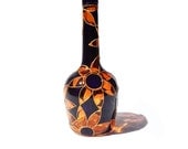 Hand Painted Glass Botlle Hand Painted Bottle Abstract sunflower design navy blue yellow sunflower home decor Decoartive Glass Art