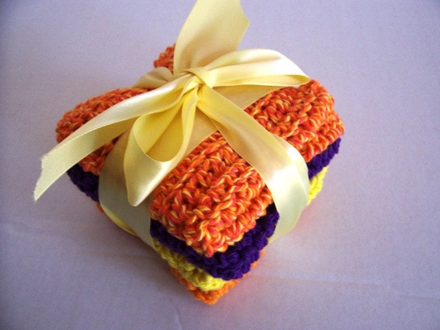 4 pack Dish Cloths Pretty Hand Crochet 100% Cotton Yarn