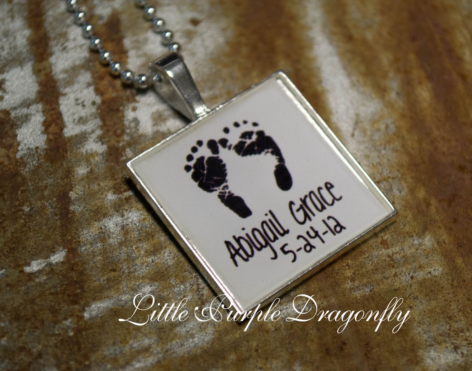 Footprint Birth Custom Silver Framed Necklaces Pendant