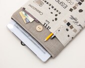 Ipad Case. Ipad bag. Ipad sleeve. Ipad cover with coffee cups pocket and button closure. Ipad 2 cover padded. Custom order available.
