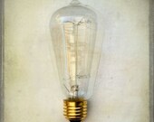 The Collection  Number XV - Photography - Light Bulb - Good Idea - Neutral, Edison, Minimalistic Home Decor, Steampunk, Gray, Brass