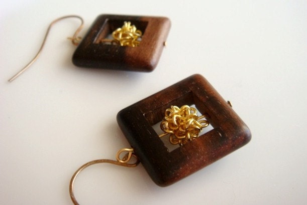 Gold and Wooden Earrings