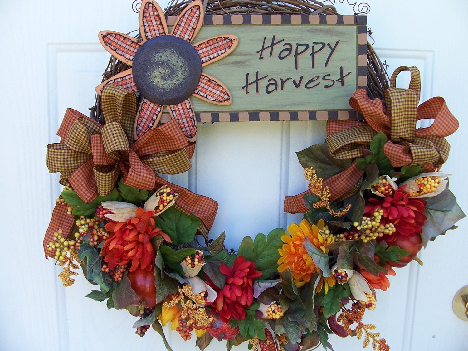 Fall Autumn WreathThanksgiving Decor door hanging happy harvest