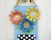 Wall Door Hanger Hanging Upcycled Recycled Metal Flower bouquet polka dot pot