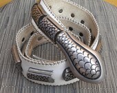 Vintage 80s White Leather concho belt w/Snake Hardware