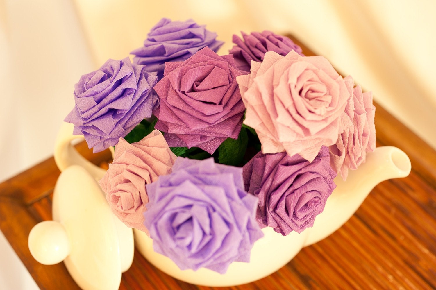 Mixed Purple Handmade Paper Flowers Bouquet (9 Short-stem)