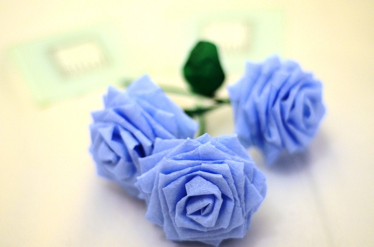 Light Green or Baby Blue Handmade Paper Flowers Bouquet (3 Short-stem)