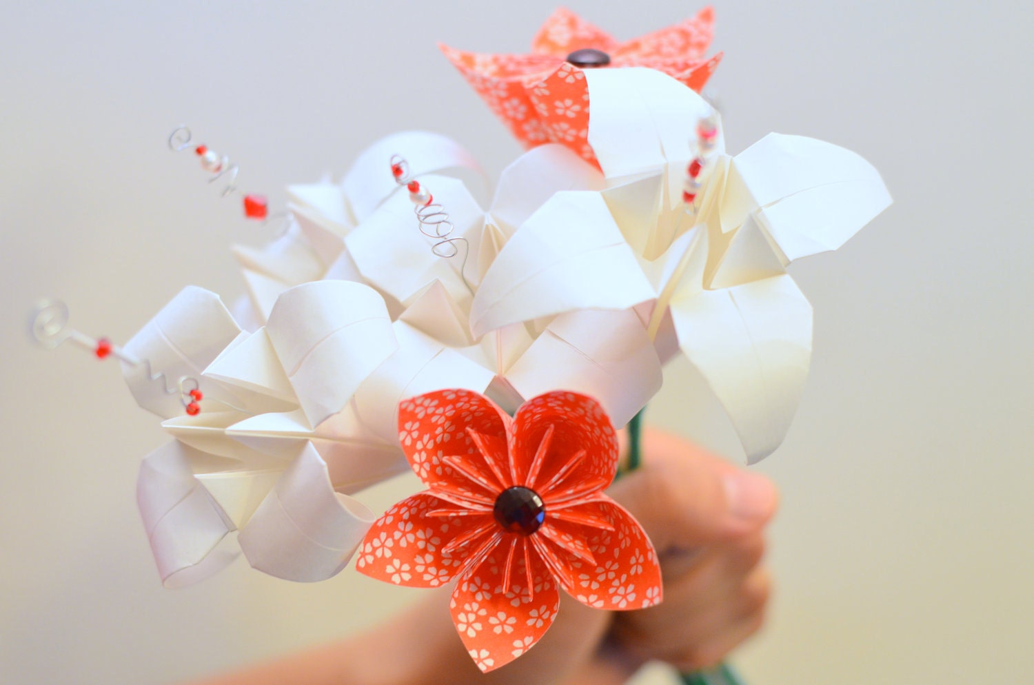Handmade Paper Flower Bouquet: Origami Lilies and Japanese Kusudama Paper Flowers