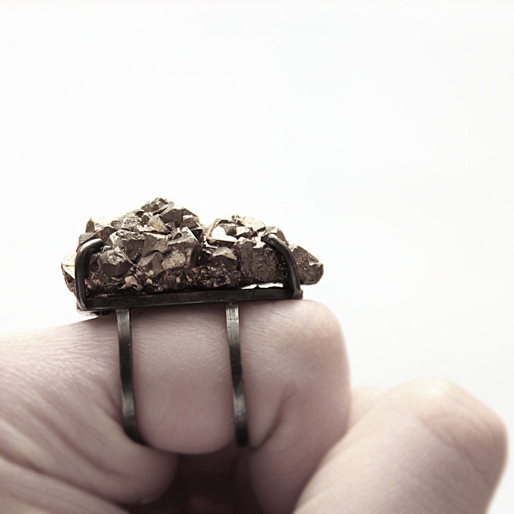 Landform . rough pyrite oxidized sterling silver ring