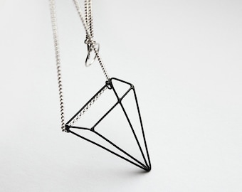 Pyramid Illusion . sterling silver necklace with oxidized pendant