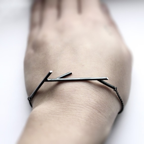 Sticks 02. oxidized sterling silver twig bracelet