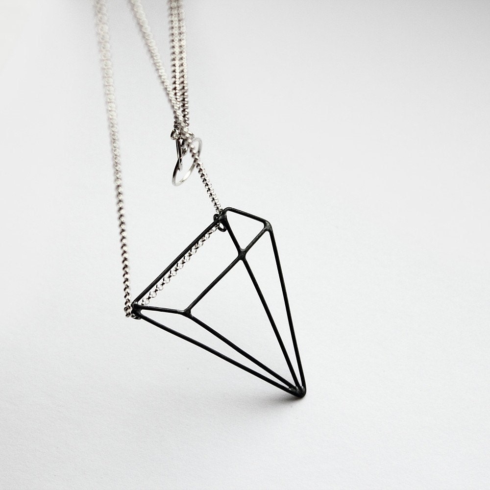 Pyramid Illusion . sterling silver necklace with oxidized pendant