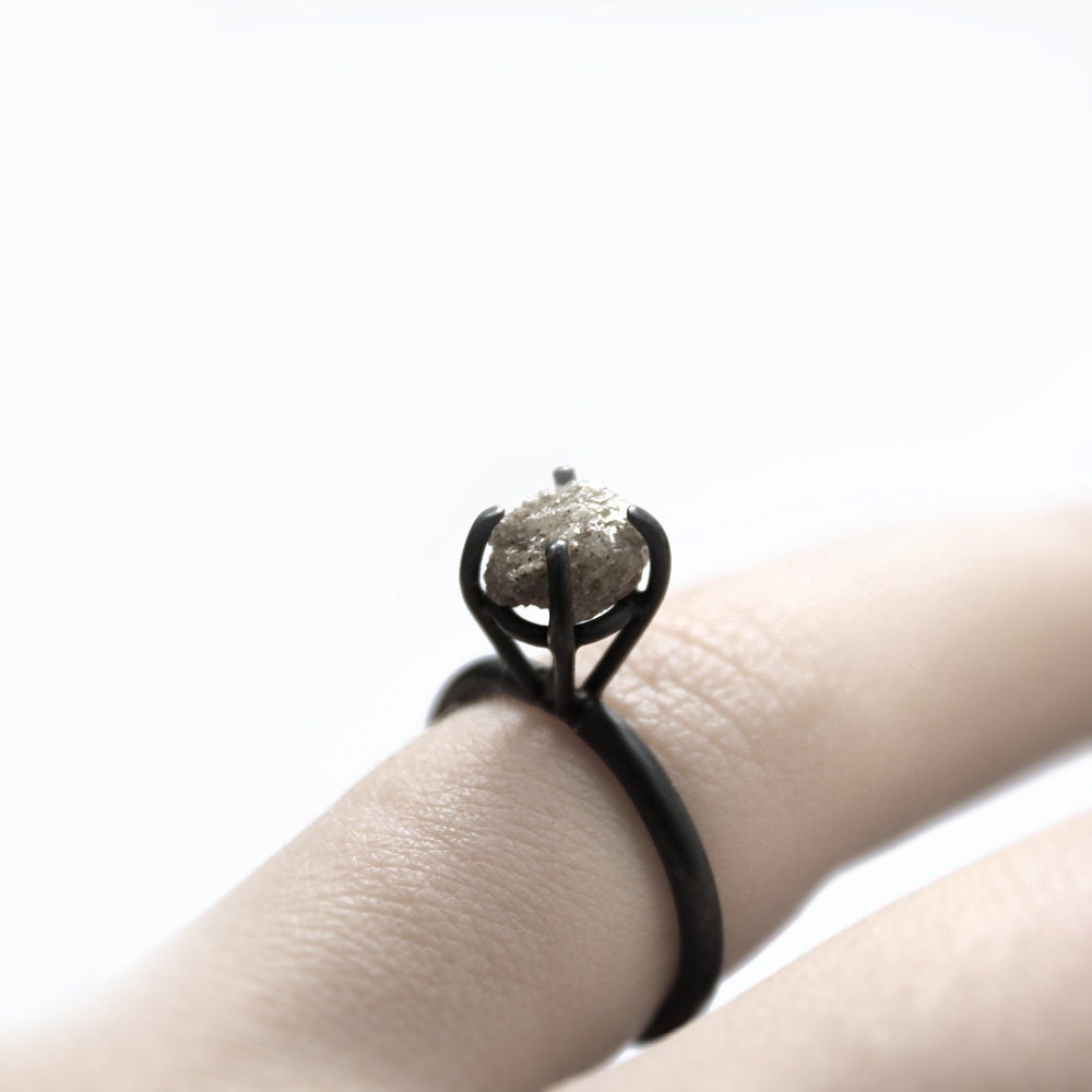 RESERVED Eye II . rough diamond oxidized sterling silver ring