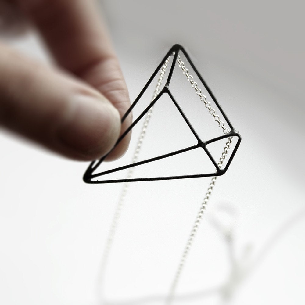 Pyramid Illusion . sterling silver necklace with oxidized pendant