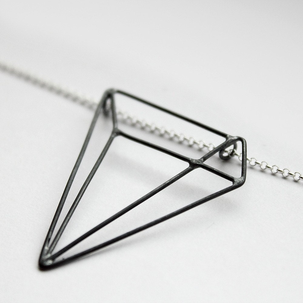 Pyramid Illusion . sterling silver necklace with oxidized pendant