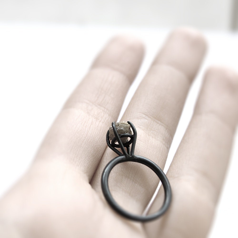 RESERVED Eye II . rough diamond oxidized sterling silver ring
