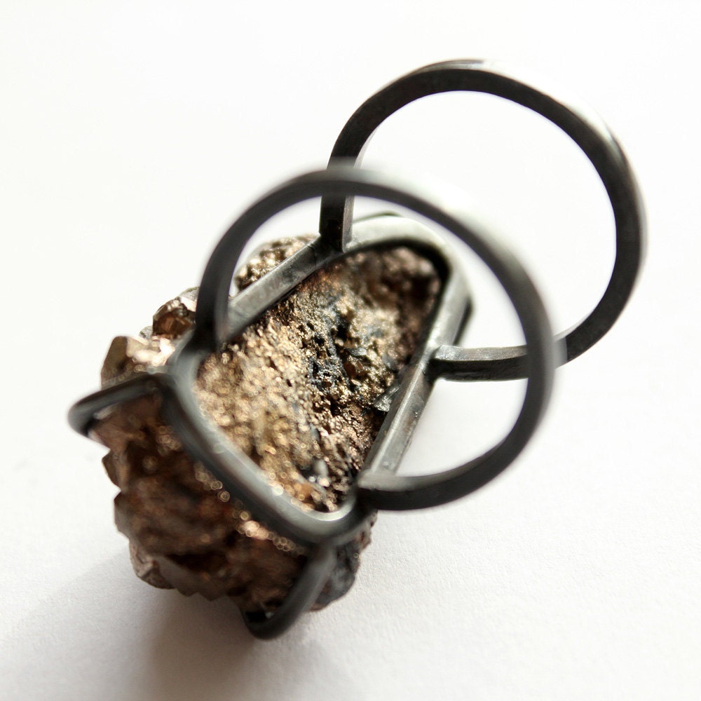 Landform . rough pyrite oxidized sterling silver ring