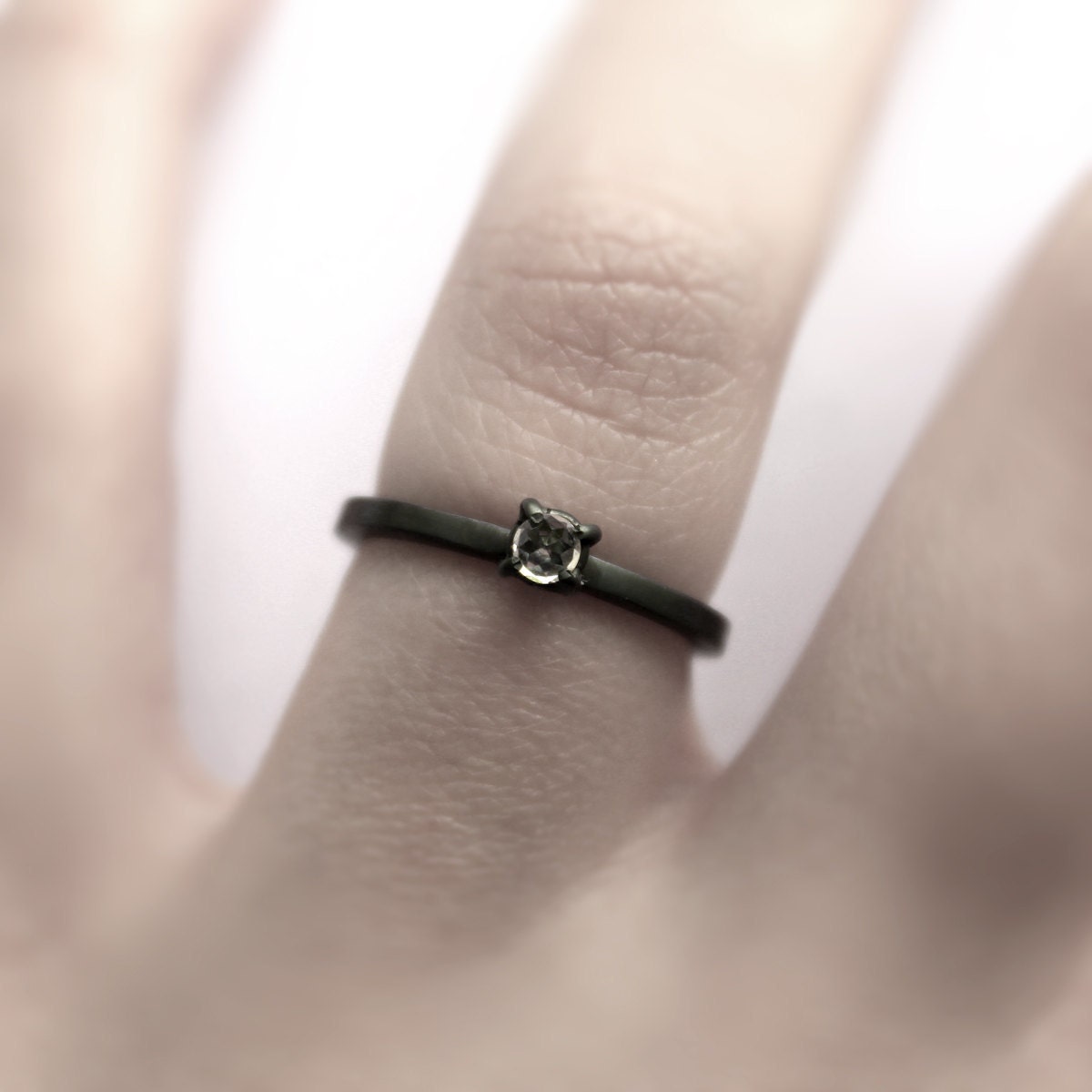 Micro thorn . brazilian aquamarine oxidized sterling silver ring