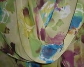 Apple Green and Chartreuse Abstract Floral Print Polyester Chiffon--One Yard