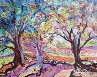 Tree Landscape Original  Painting 16x20 Modern Impressionist Fine Art by Elaine Cory