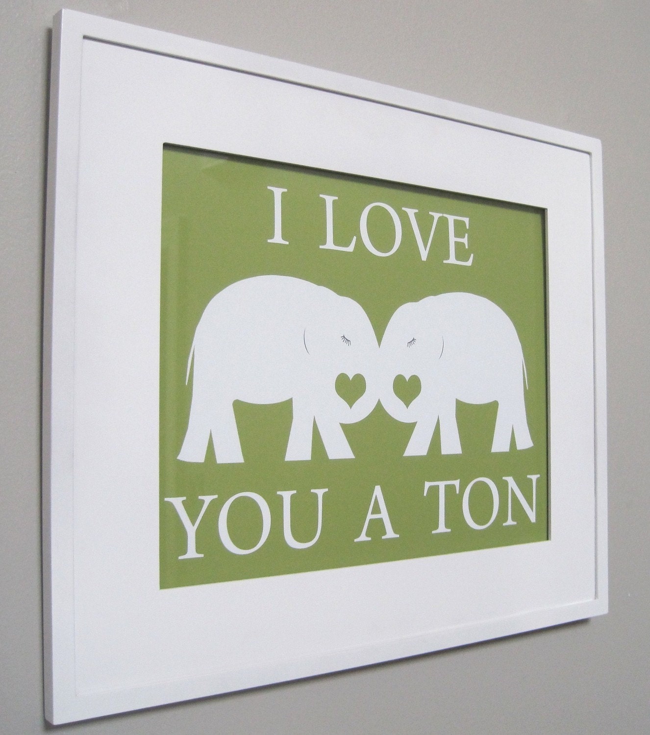 Kids Wall Art - Childrens Art Print Poster, 11x14, Elephant Print, I Love You A Ton, Deep Blue, Midnight