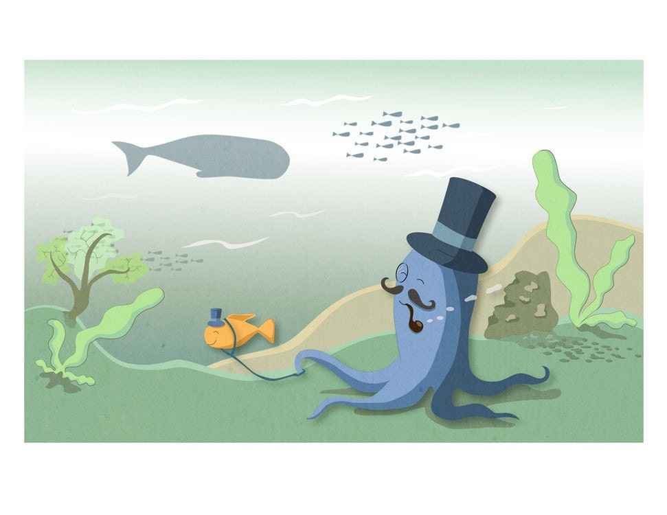 Mr Proper Illustration Print / Going for a Walk Illustration by Kaydi-did