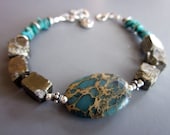 Snakeskin Jasper Pyrite Bracelet - Cool Aqua