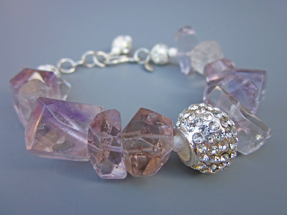 Huge Chunky Ametrine Nuggets and Rhinestone Bracelet