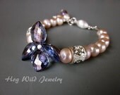 Violet Blue Mystic Quartz Petal Briolette Pearl and Rhinestone Bracelet-Something Blue