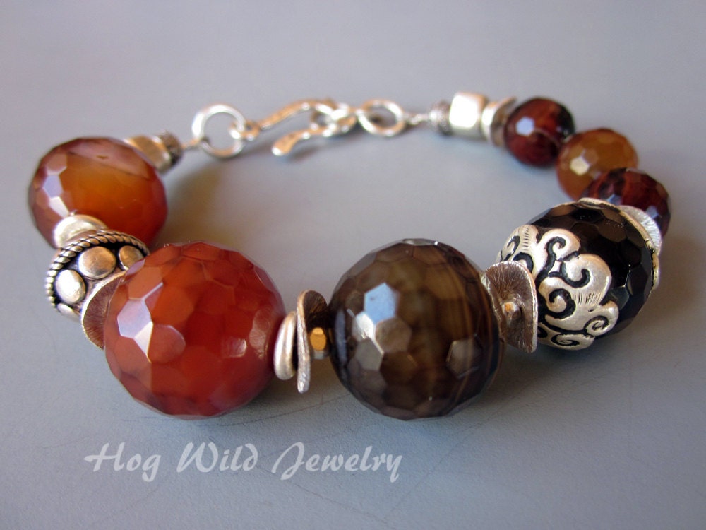 Brown Faceted Agate and Sterling Silver Bracelet