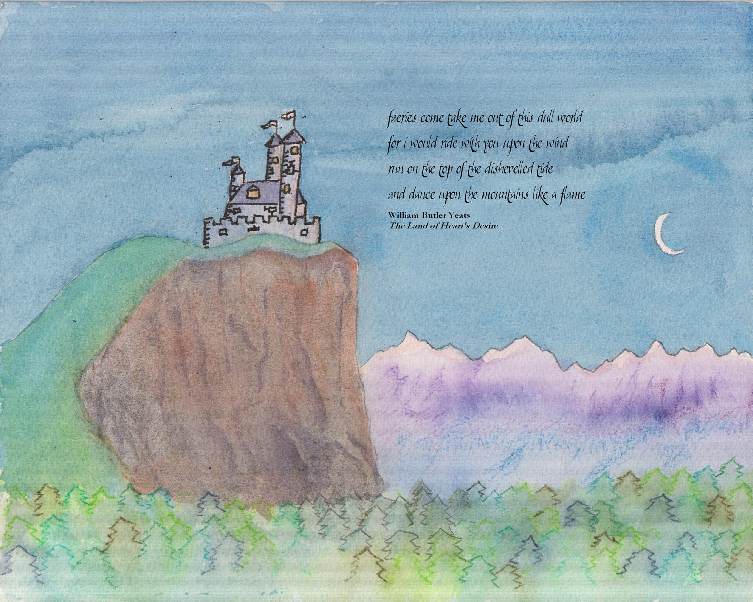 Faerie Castle of the Crescent Moon print with Quote.