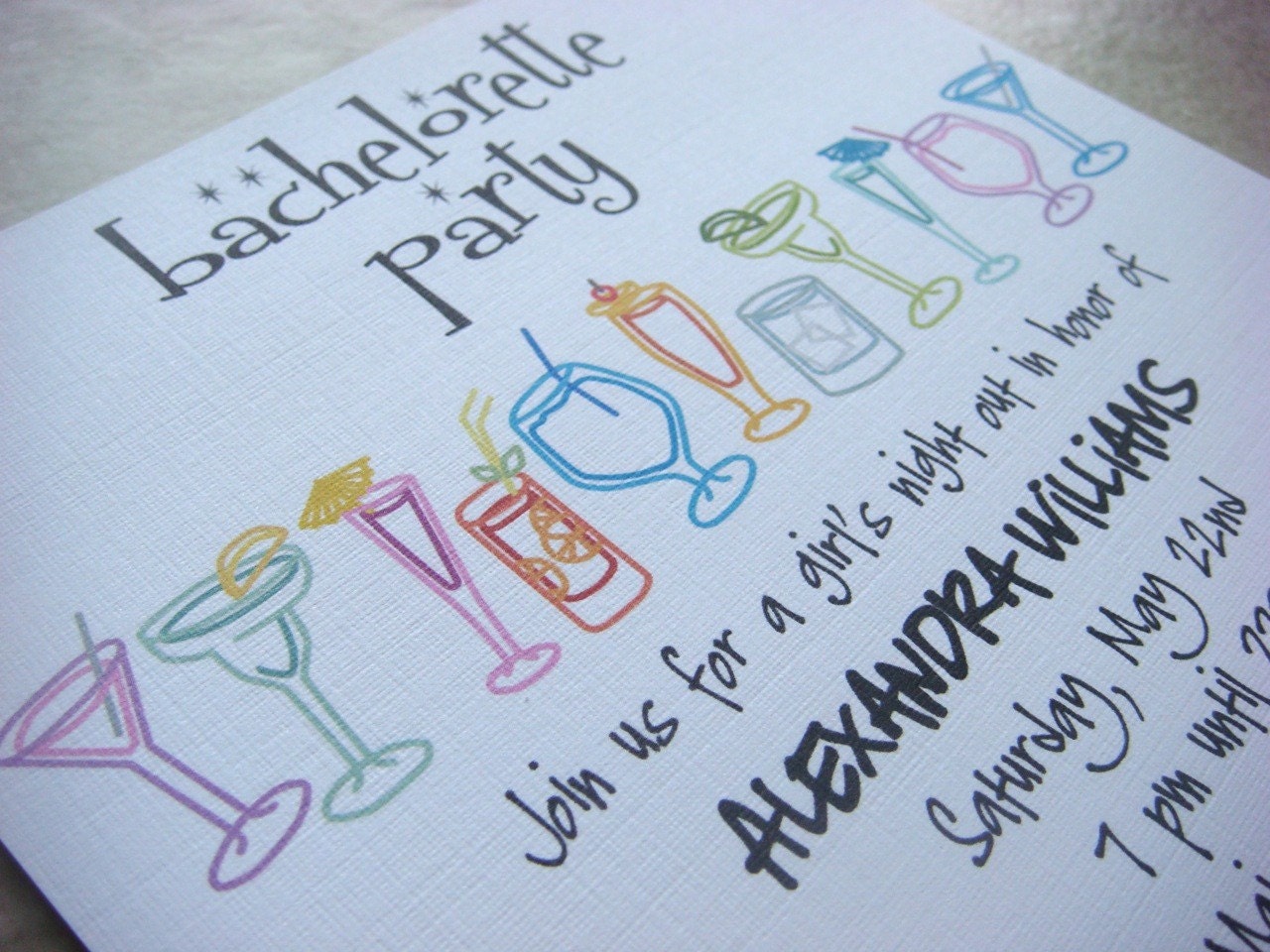 Cocktails Bachelorette Party Invitations (Set of 20)